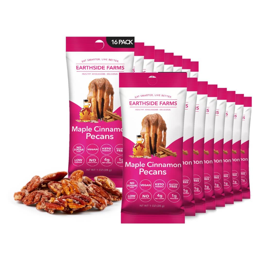 Maple Cinnamon Pecans 1 oz snack packs, 16-pack with candied pecans