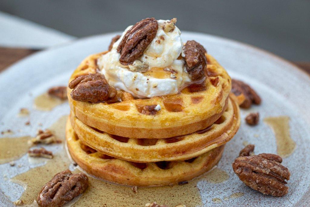 Keto Candied Maple Pecans + Eggo Chaffles - Earthside Farms
