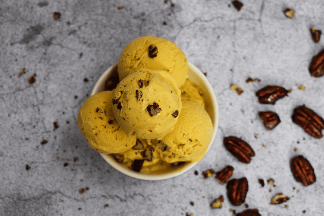 [No-Churn] Keto Pumpkin Ice Cream with Candied Pecans - Earthside Farms