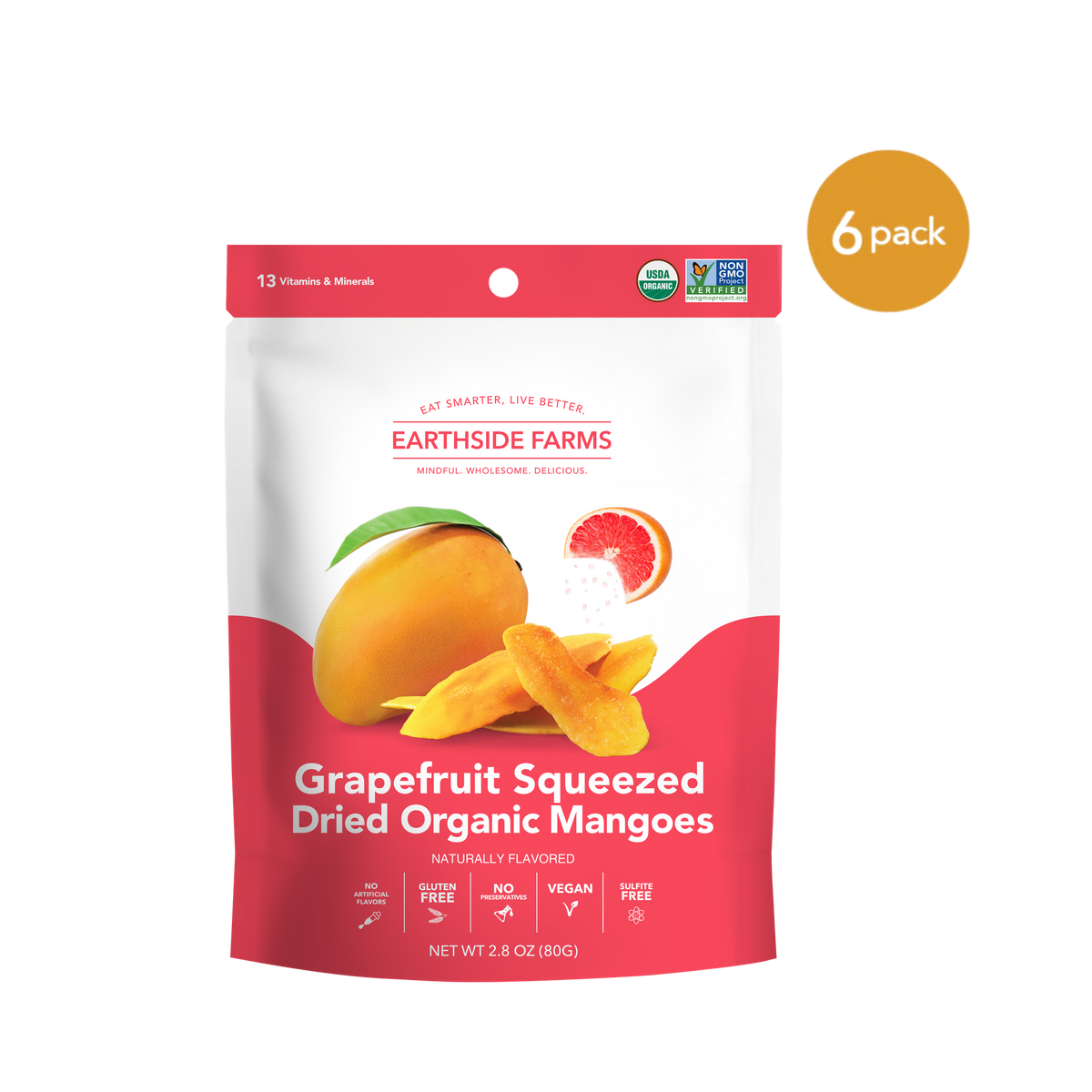 Grapefruit Squeezed Dried Organic Mangoes 2.8oz - 6 Pack