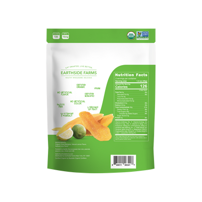 Back of Citrus Splash Dried Organic Mangoes pouch with nutrition facts