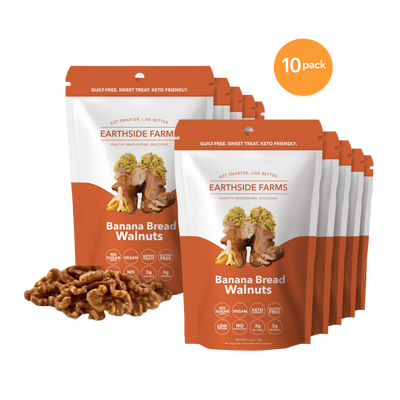 Banana Bread Walnuts 10-pack of orange pouches with candied walnuts