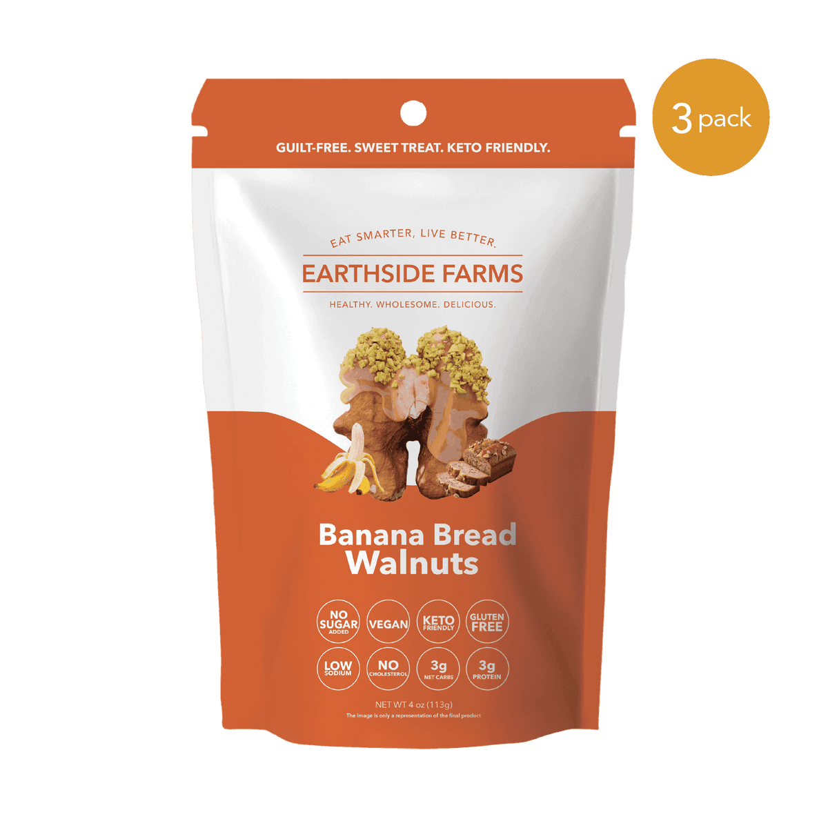 Banana Bread Walnuts pouch, front of bag, 3-pack