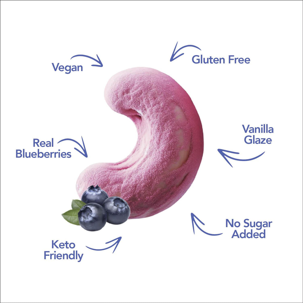 Blueberry vanilla glazed cashew with blueberries, vegan and keto callouts