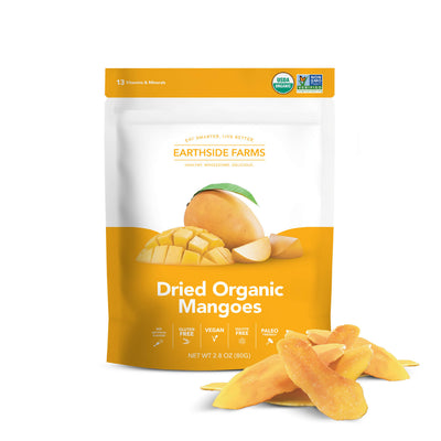 Dried Organic Mangoes pouch with dried mango slices