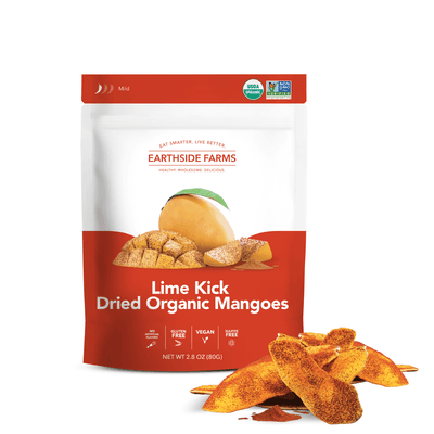 Lime Kick Dried Organic Mangoes pouch with seasoned mango slices