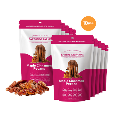 Maple Cinnamon Pecans 10-pack of pink pouches with candied pecans