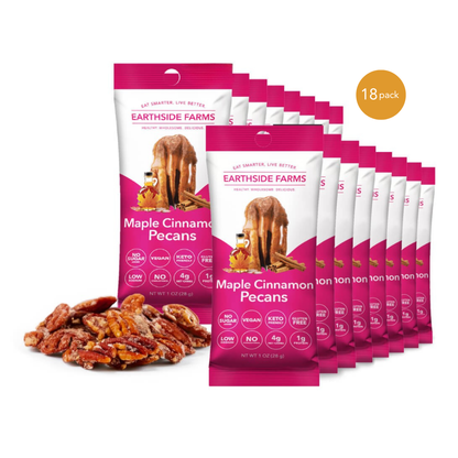 Maple Cinnamon Pecans 1 oz snack packs, 18-pack with candied pecans