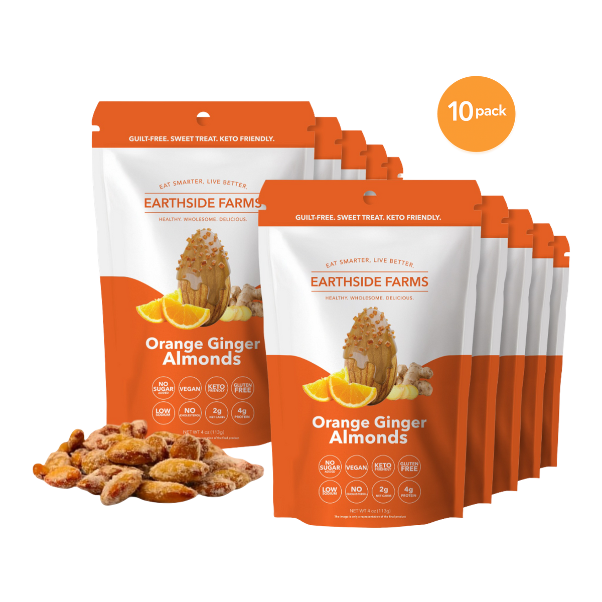 Orange Ginger Almonds 10-pack of orange pouches with candied almonds