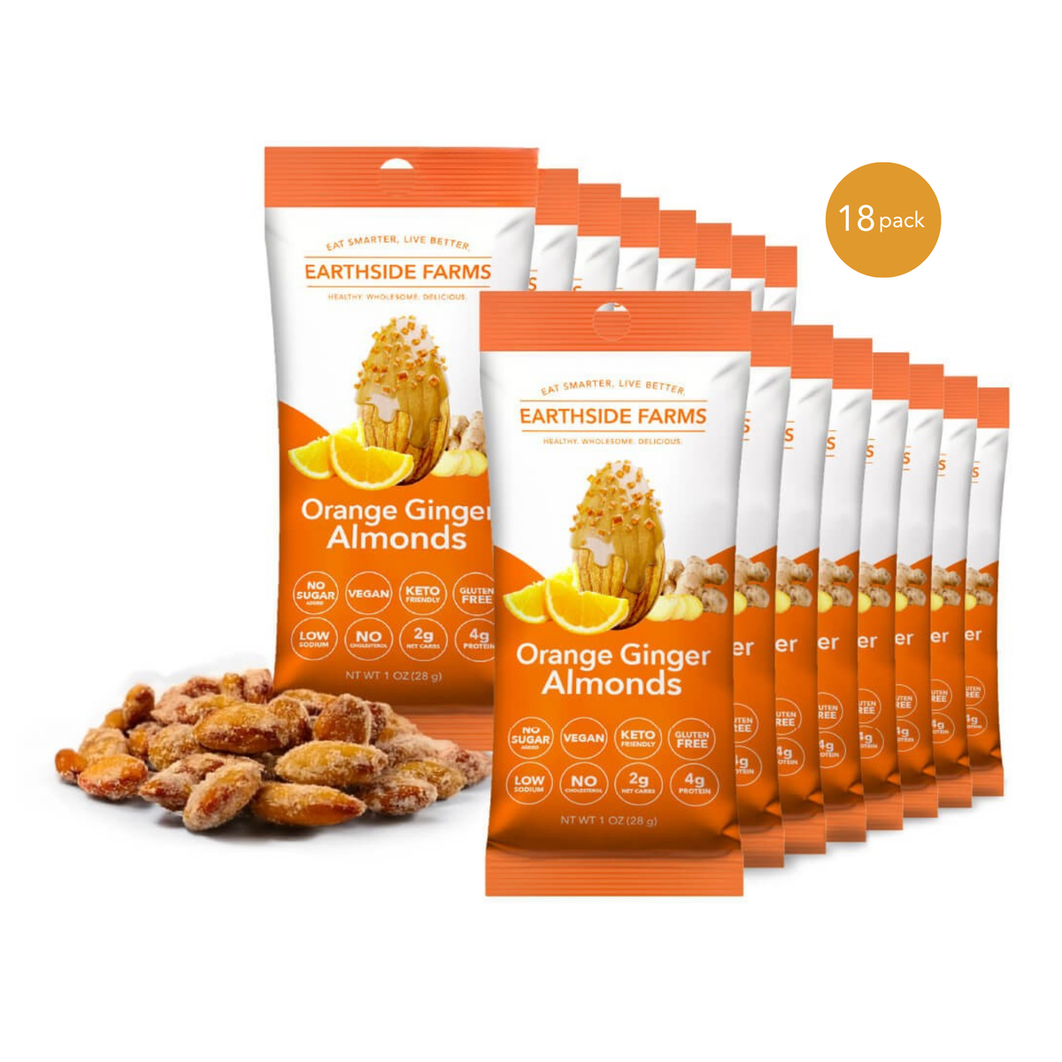 Orange Ginger Almonds 1 oz snack packs, 18-pack with candied almonds